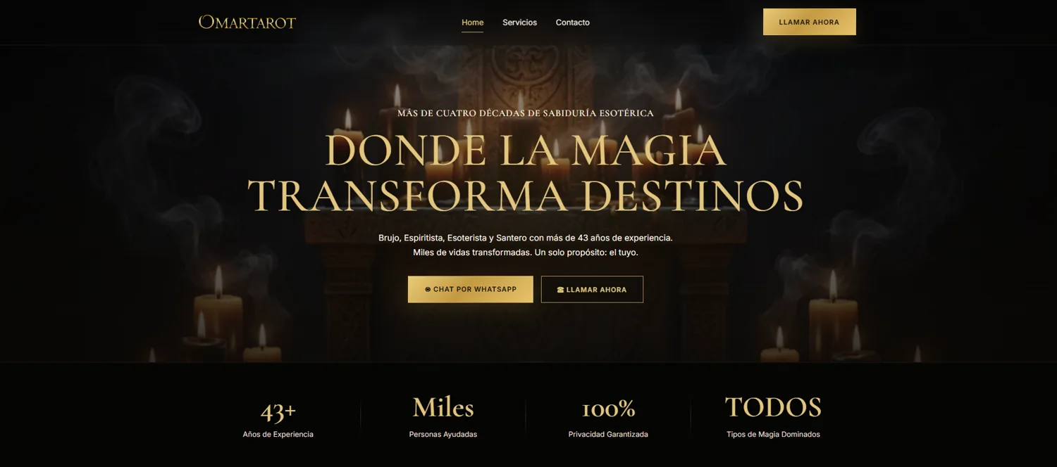 Captura de la demo web de Omar Tarot